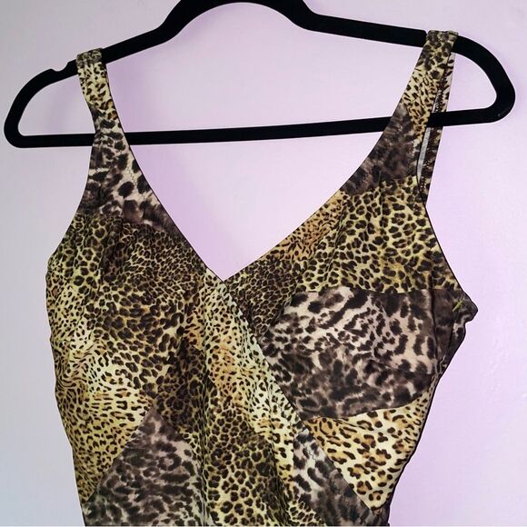 Vintage Size L Leopard Print One Piece Swimsuit Bikini - Picture 2 of 7